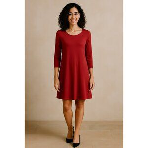Eileen Fisher Womens S/P Silk Tunic Dress Red Scoop Neck
